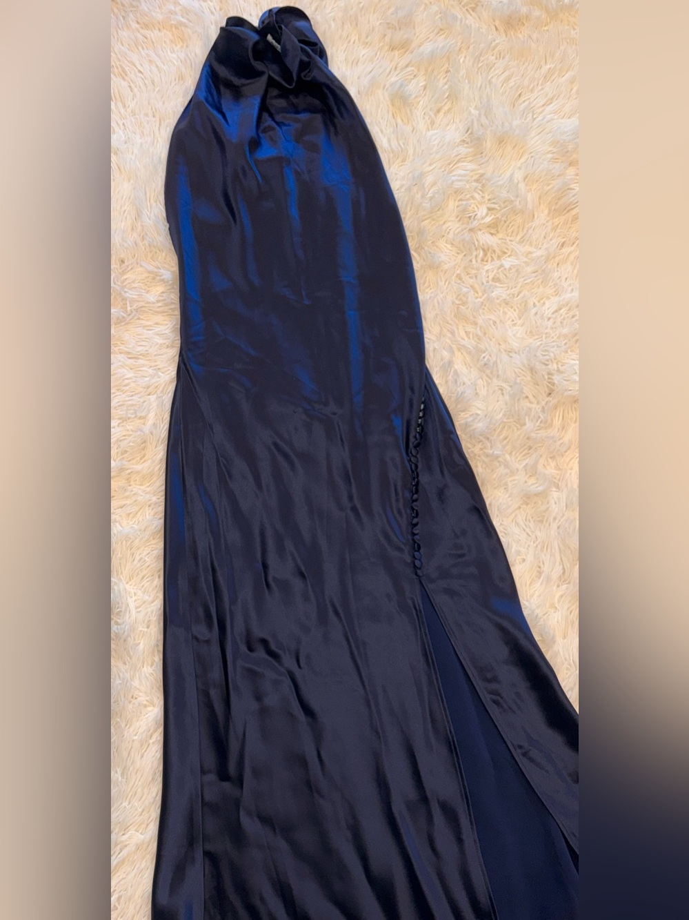 NEW anthropology SAU LEE Penelope High Neck Backless Satin Gown navy blue Sz 8 - Picture 6 of 12